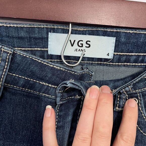 VGS Skinny Jeans Size 4 Medium Wash Light Distressed Fold Pockets Embroidered - Picture 5 of 9